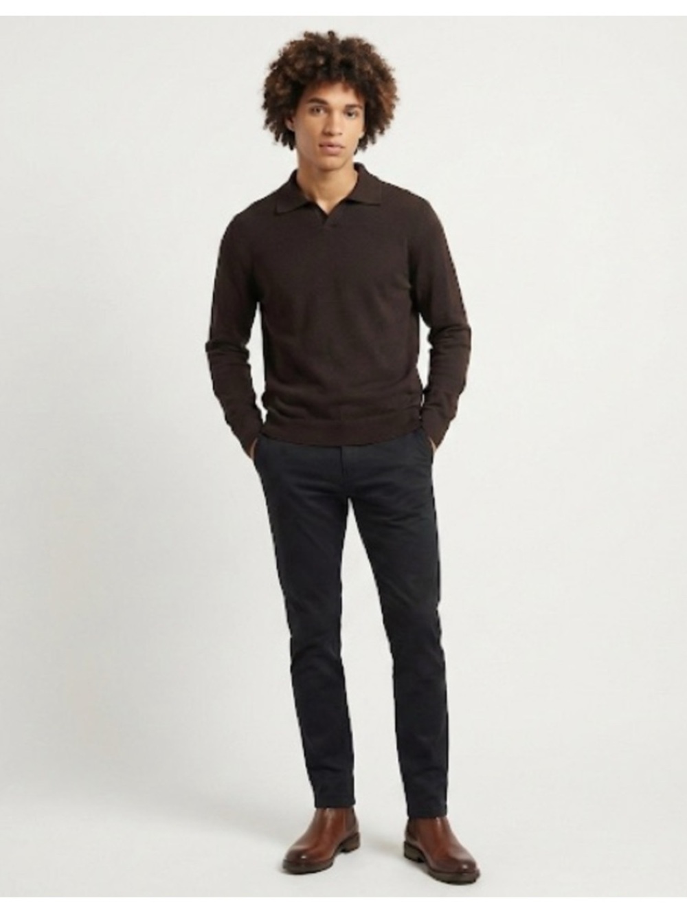 Banana Republic Brown Polo Extra Fine Merino Wool Knit Sweater. Men’s XL